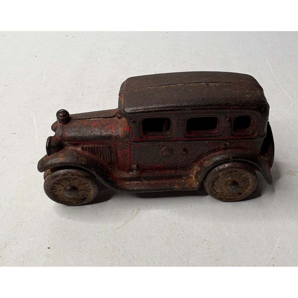 Antique Cast Iron Sedan Toy Car Red Original Paint 4 Inch Vtg 1920s Hubley Style